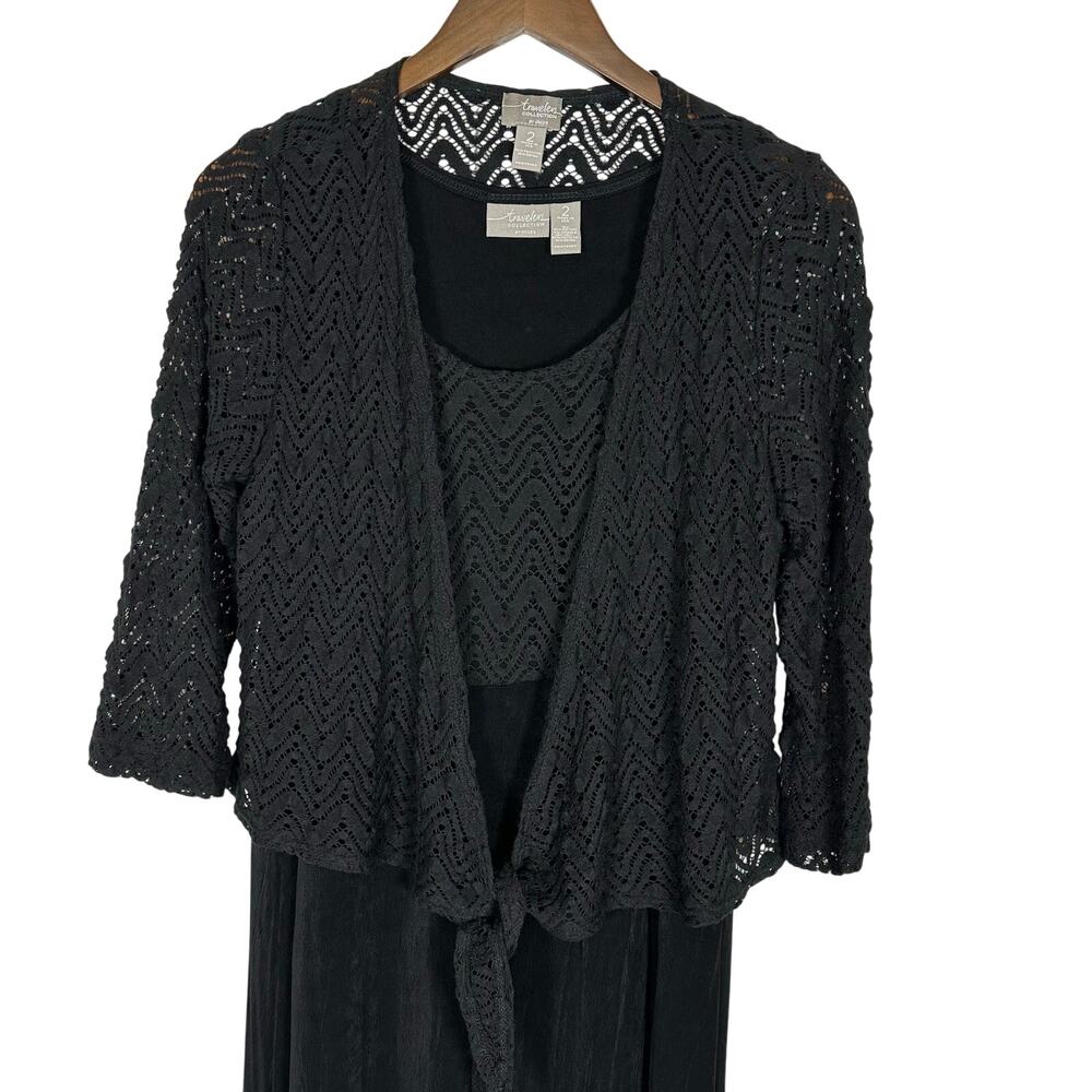 Chico's Travelers Collection Black Maxi Dress w Lace Jacket Sz 2 US L Resortwear